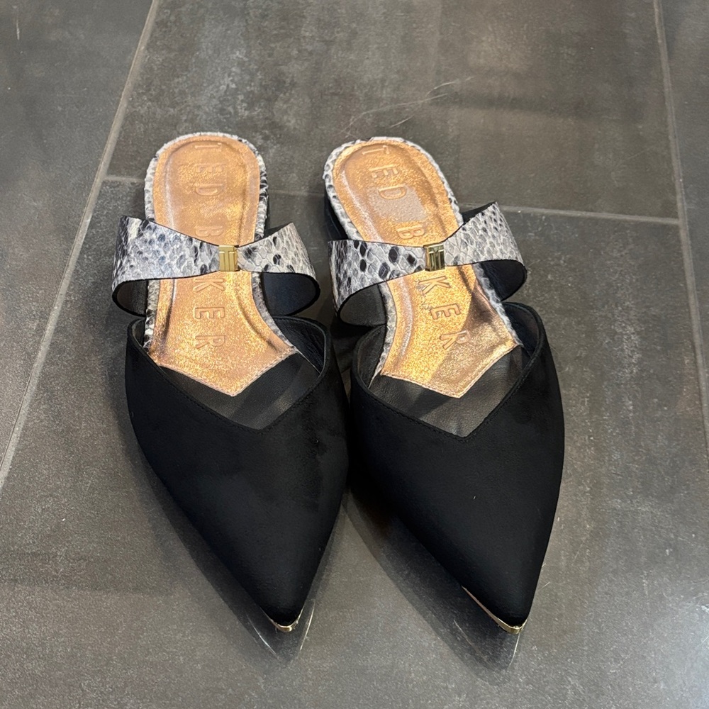 Ted Baker Elegant Black and Silver Women's Mules